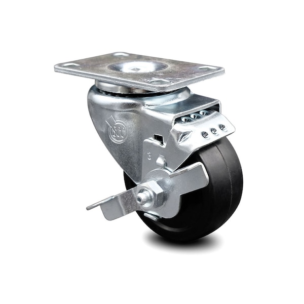 3 Inch Soft Rubber Wheel Swivel Top Plate Caster with Brake